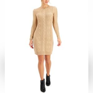 NWOT Charter Club Soft Knit Cable Sweater Dress in Tan Large